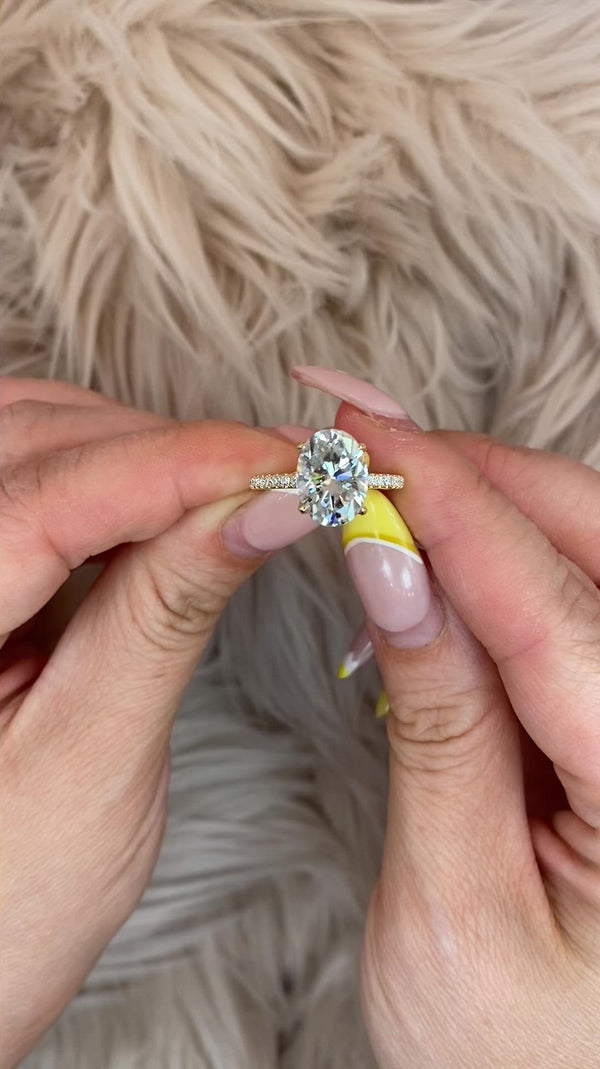 Ariana - Oval Pave Petal Prongs on Pave Band Moissanite Engagement Ring
