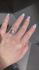 Radiant cut with Hidden Collar Halo on Pave Band Moissanite Engagement Ring