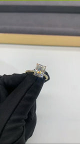 Radiant cut with Hidden Halo on Pave Band Moissanite Engagement Ring