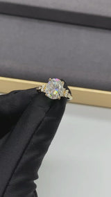 Lilian - Oval Petal Prongs Cluster Side Stone Moissanite Engagement Ring