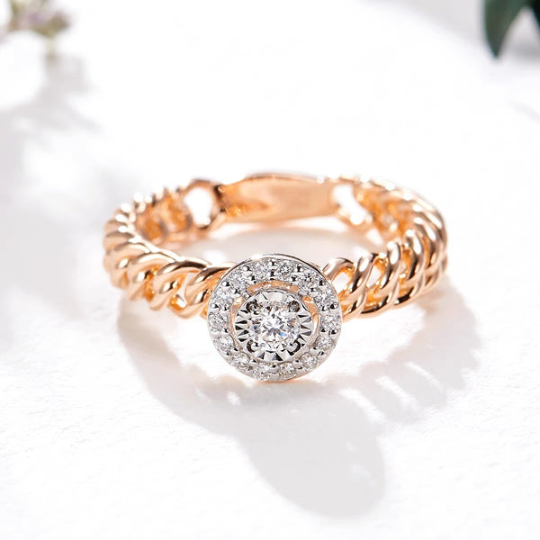 Round Moissanite Engagement Ring with Link Chain Band
