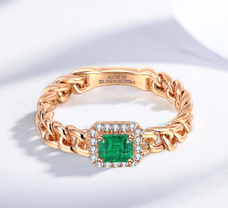 Rectangle Emerald Link Ring