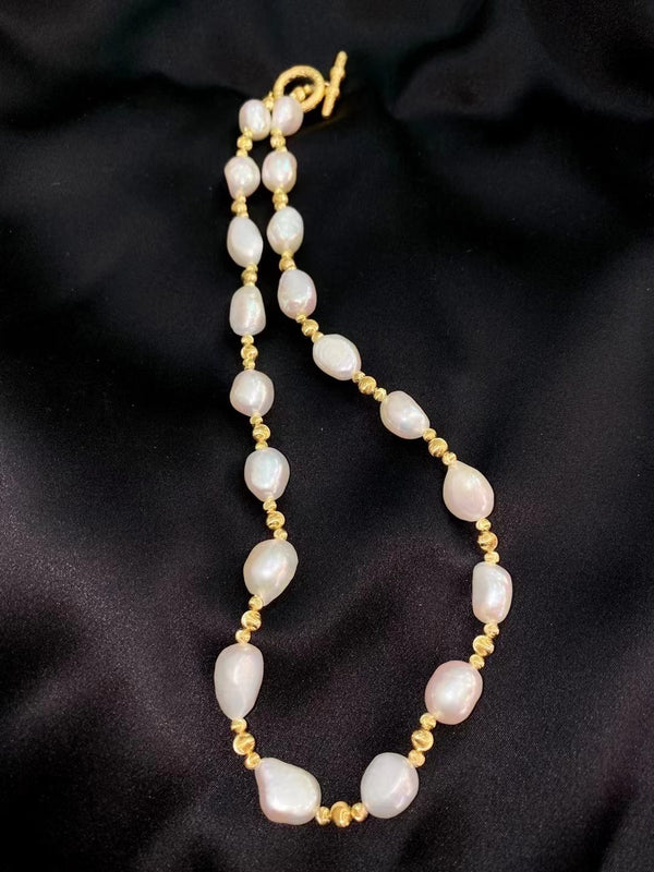 Baroque Akoya Pearls on 18K Yellow Gold Chain Necklace