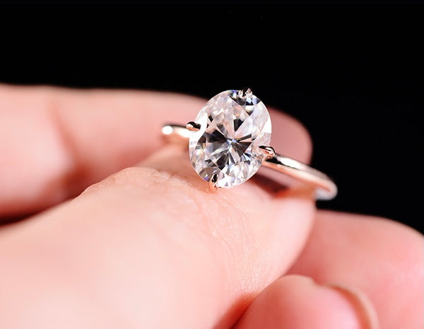 Vivian - Oval Hidden Halo NSEW prongs set Moissanite Engagement Ring