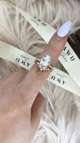 Oval Set: Vera Oval Hidden Halo on Pave Band Moissanite Engagement Ring with Ariel Tiara Guard Band Set