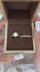 Round Solitaire Moissanite Engagement Ring with Marquise eternity wedding band