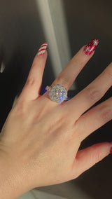 Elysia - Round cut Cushion Halo with Round Side Stone Band Moissanite Engagement Ring