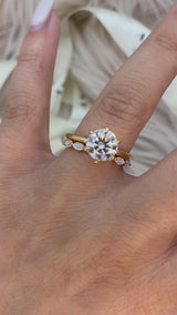 Round Solitaire Moissanite Engagement Ring with Marquise eternity wedding band