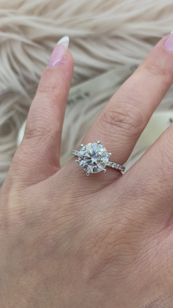 Valley - Round Cut Hidden Halo on Pave Band Moissanite Engagement Ring