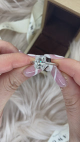Radiant Hidden Halo Moissanite Engagement Ring with Chloe Eternity Wedding Band Set