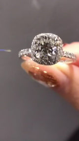 Cushion Halo Pave Band Moissanite Engagement Ring