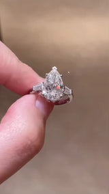Pear Cut Baguette Moissanite Engagement Ring