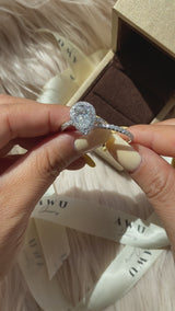 Pear Halo on Pave Band Moissanite Engagement Ring