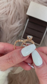 Lilian Oval Petal Prongs Cluster Side Stone Moissanite Engagement Ring with Aurora tiara guard band set