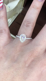 Pear Cut with Hidden Halo on Pave Band Moissanite Engagement Ring