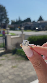Kayla - Princess Cut Open Hidden Halo on Pave Band Moissanite Engagement Ring