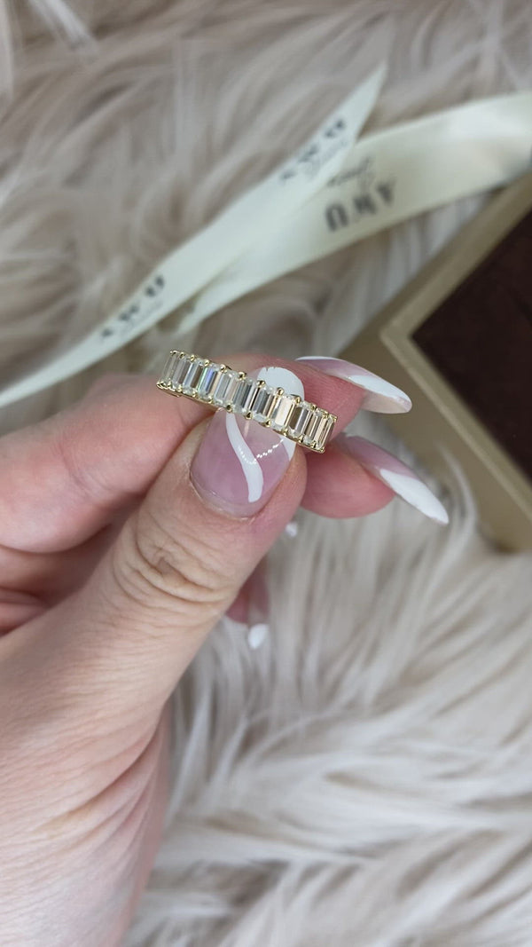 2x4mm Emerald Moissanite Half Eternity Wedding Band