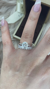 Oval Set: Valorie Oval Hidden Halo on Plain band Moissanite Engagement Ring with Chloe Eternity Wedding Band Set