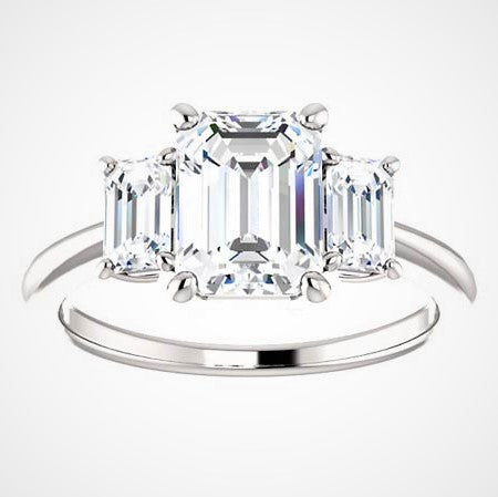Emerald Three-Stone Moissanite Engagement Ring