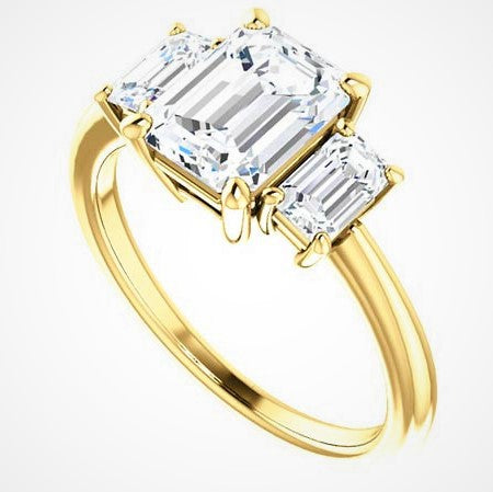 Emerald Three-Stone Moissanite Engagement Ring