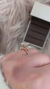 Lilian Oval Petal Prongs Cluster Side Stone Moissanite Engagement Ring with Aurora tiara guard band set