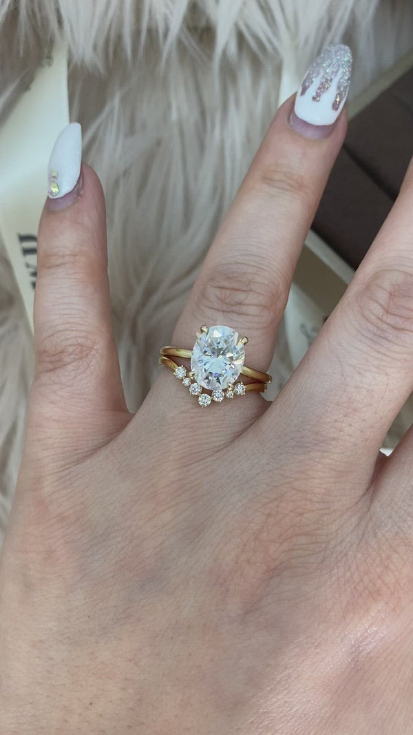 Oval hidden halo moissanite engagement ring with Ariel tiara guard band set