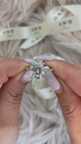 Camelia - Oval Pave Hidden Basket on Pave Band Moissanite Engagement Ring