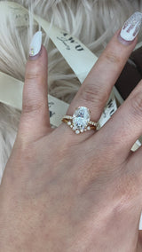 Oval Set: Vera Oval Hidden Halo on Pave Band Moissanite Engagement Ring with Ariel Tiara Guard Band Set