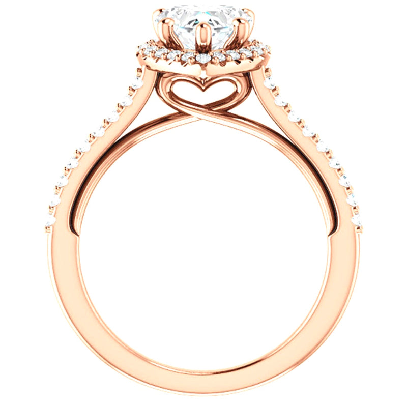 RTS 3ct Heart Halo on Pave Band Moissanite Engagement Ring