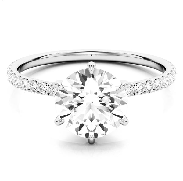 Round Cut Pave Prongs on Pave Band Moissanite Engagement Ring