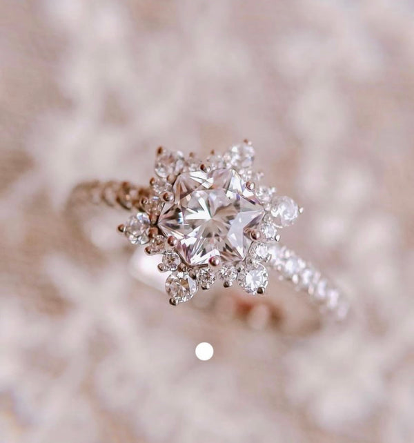 Custom- Snowflake Moissanite engagement ring with Round floating eternity wedding band set