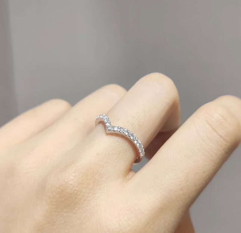 V Curve Pave Wedding Band