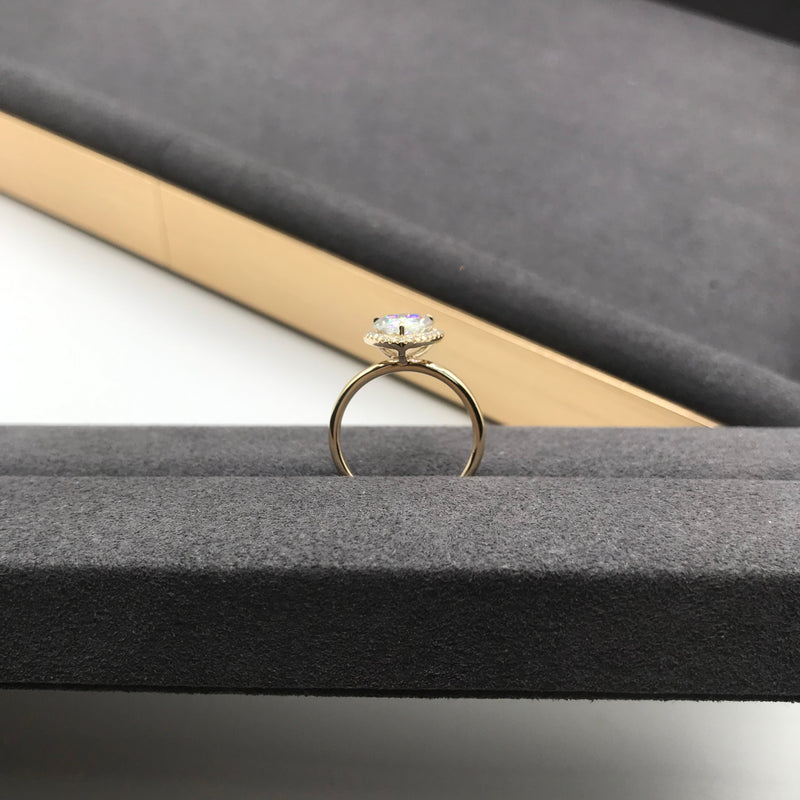 Sale - 3ct Pear Halo on 18k Plain Band Moissanite Engagement Ring