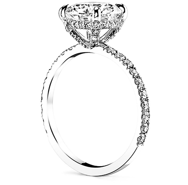 Round Cut with Hidden Basket on Pave Band Moissanite Engagement Ring