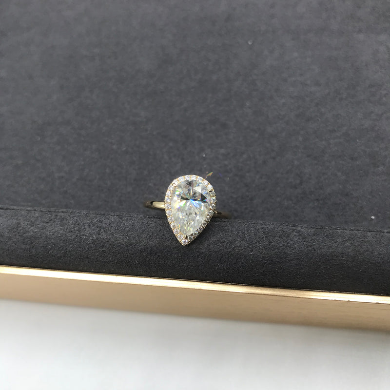 Pear Halo on Plain Band Moissanite Engagement Ring