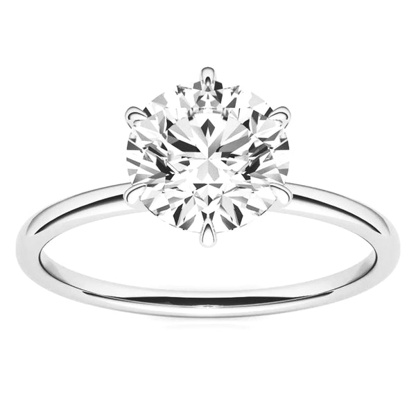 Round Pave Petal Prongs on Plain Band Moissanite Engagement Ring