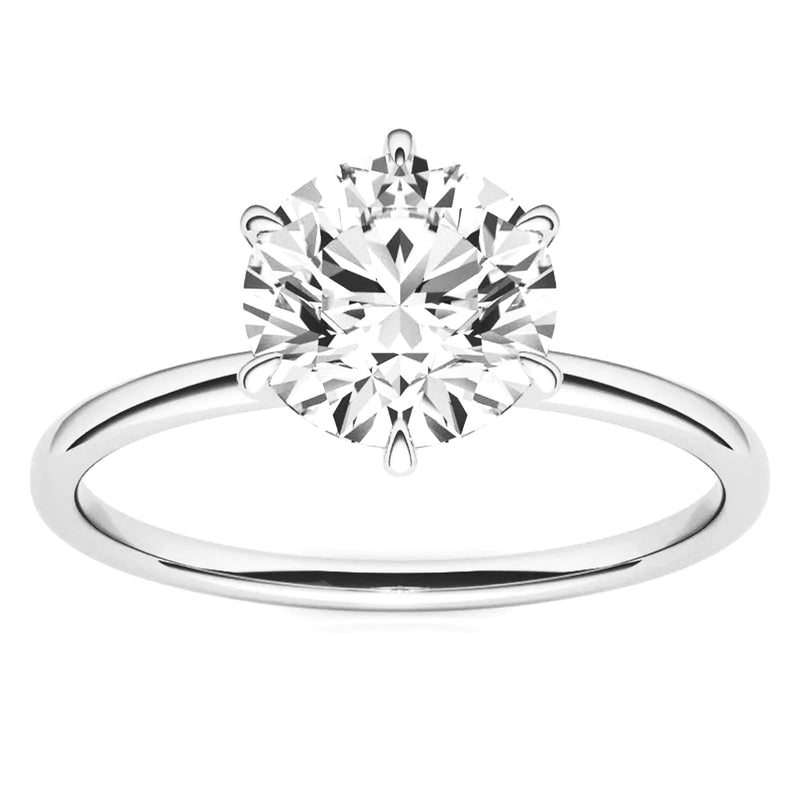 Round Pave Petal Prongs on Plain Band Moissanite Engagement Ring