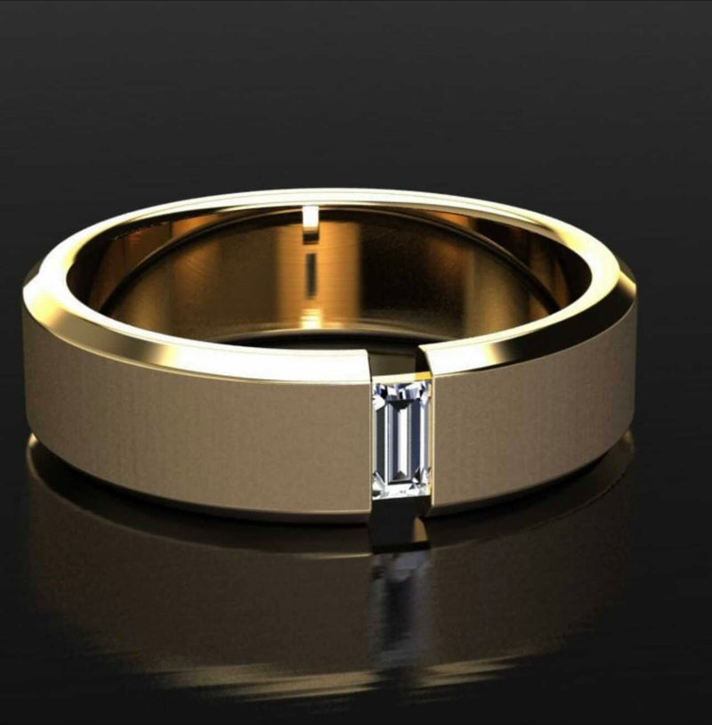 Custom Mens Wedding Band with emerald cut moissanite stone