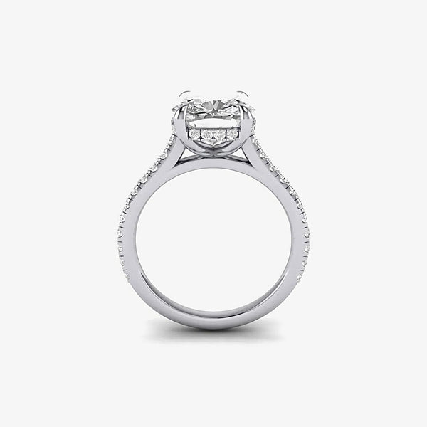 Cushion(Elongated Cushion) Cut with Hidden Halo on Pave Band Moissanite Engagement Ring