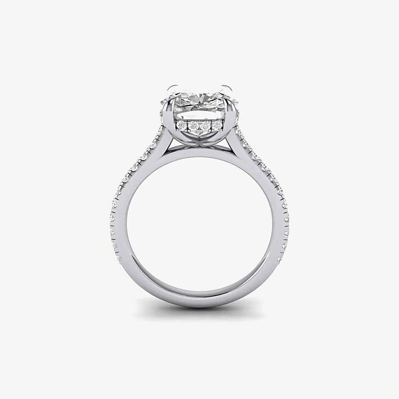 Cushion(Elongated Cushion) Cut with Hidden Halo on Pave Band Moissanite Engagement Ring