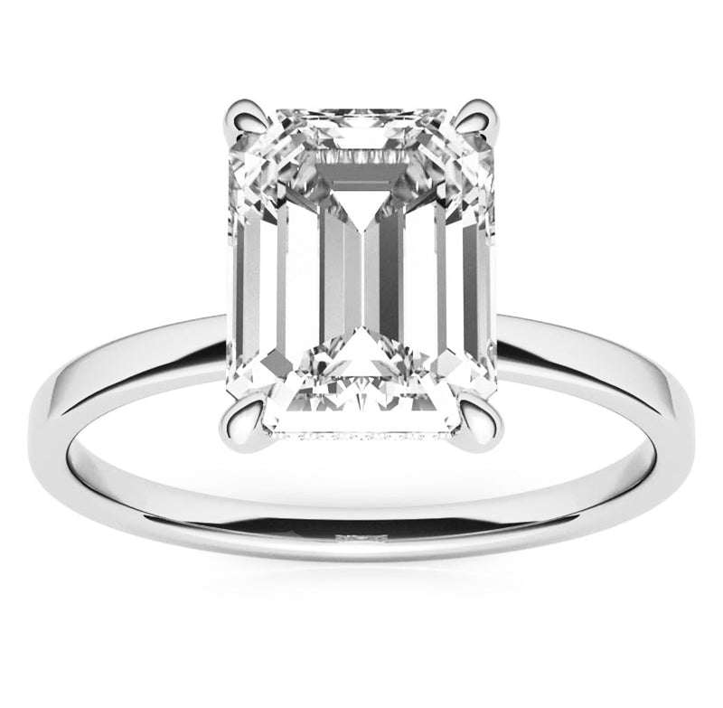 Kayla - Emerald Cut Open Hidden Halo on Plain band Moissanite Engagement Ring