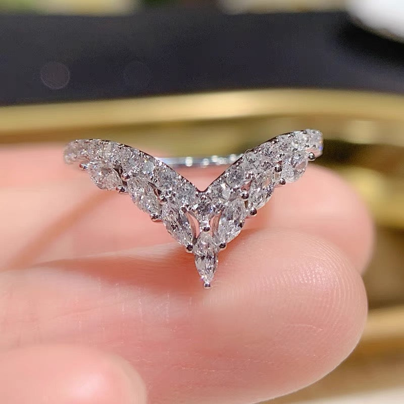 Marquise Moissanite V curved Wedding Band