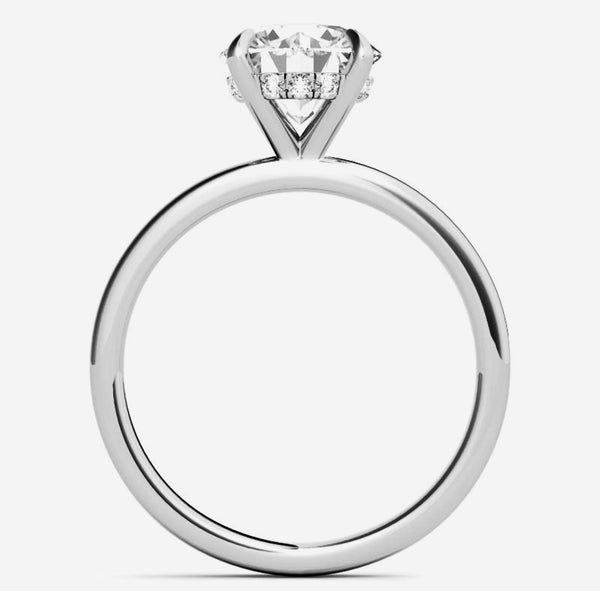 Round Hidden Halo on Plain Band Moissanite Engagement Ring