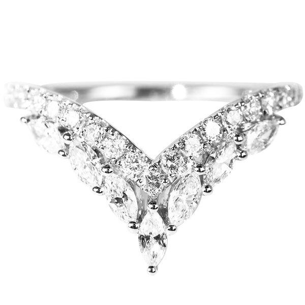 Marquise Moissanite V curved Wedding Band