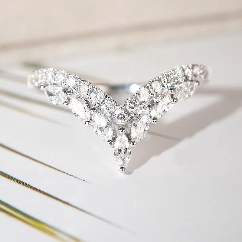 Marquise Moissanite V curved Wedding Band