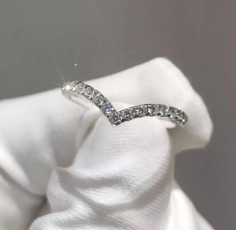 V Curve Pave Wedding Band