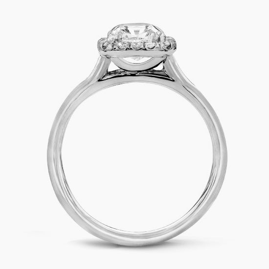 Round Halo on Plain Band Moissanite Engagement Ring