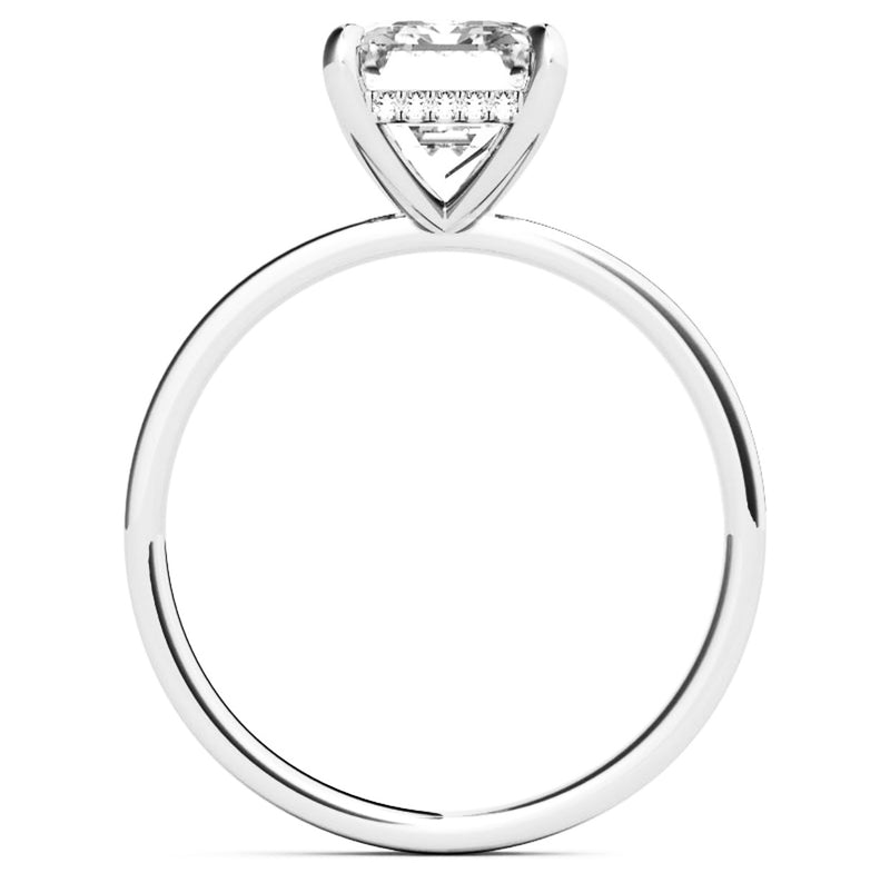 Emerald cut Hidden Halo on Plain band Moissanite Engagement Ring