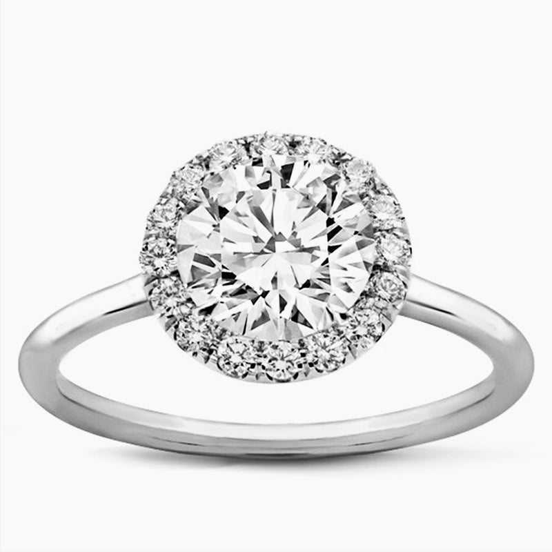 Round Halo on Plain Band Moissanite Engagement Ring