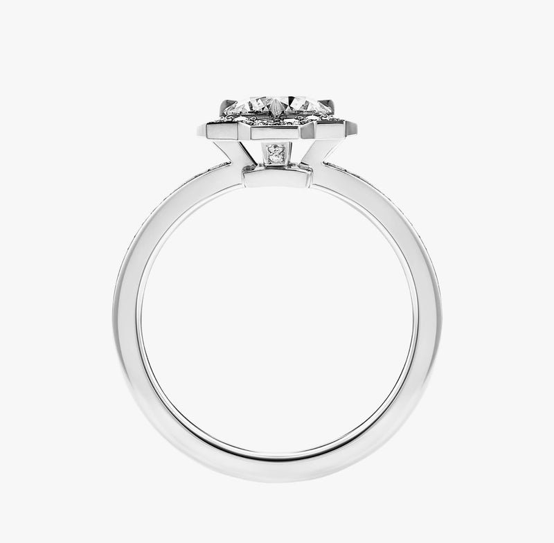 Round cut Rose Halo Moissanite Engagement Ring